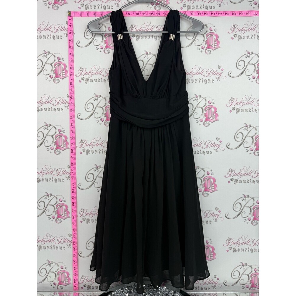 Enchante dress silver hardware Classic Black V-Neck Midi Chiffon Dress